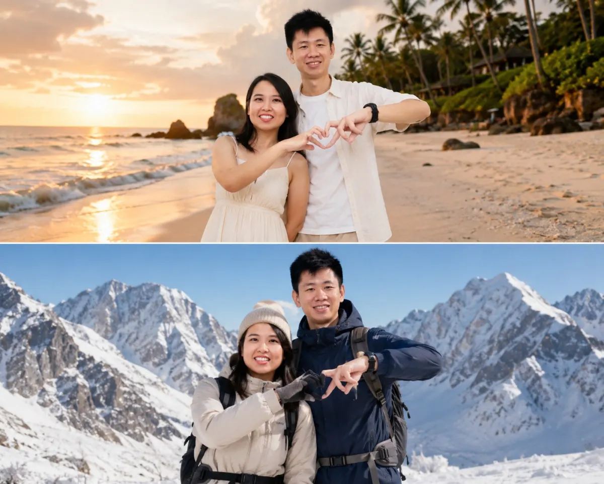 Violy and Leonardo on honeymoon — beach and mountains